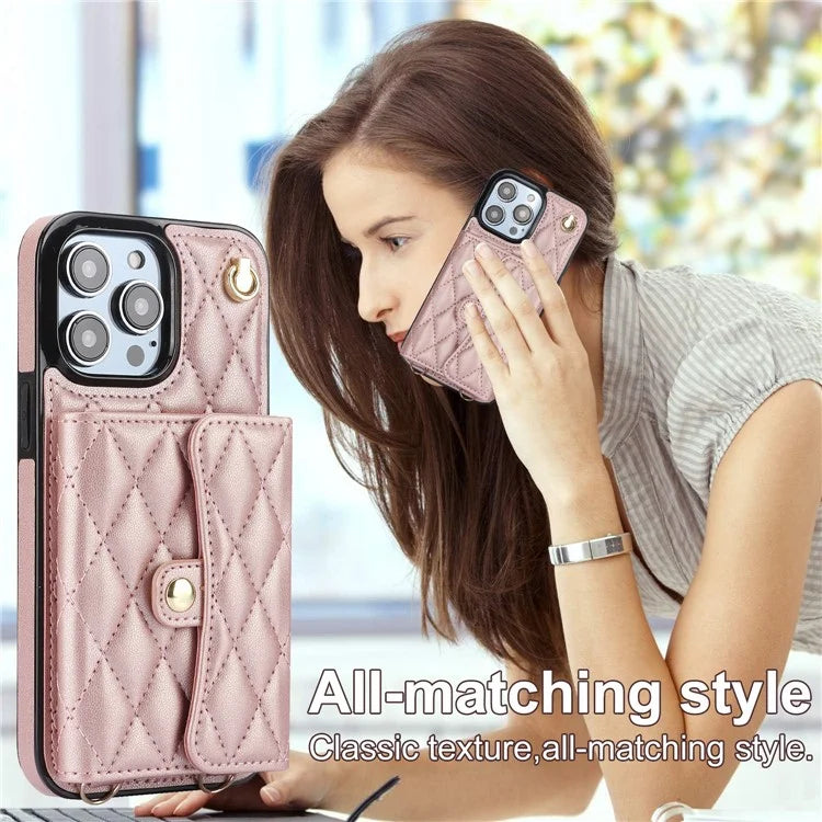 026 For iPhone 13 Pro Max Crossbody Case Leather+TPU Phone Cover Card Slots Kickstand