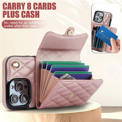 026 For iPhone 13 Pro Max Crossbody Case Leather+TPU Phone Cover Card Slots Kickstand