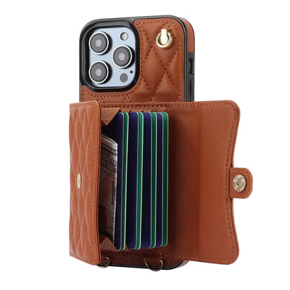 026 For iPhone 13 Pro Max Crossbody Case Leather+TPU Phone Cover Card Slots Kickstand