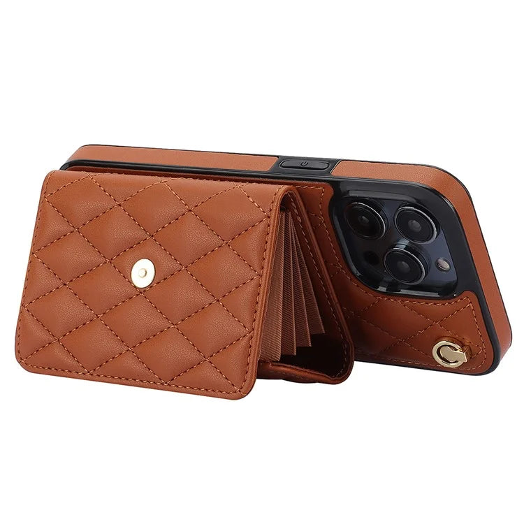 026 For iPhone 13 Pro Max Crossbody Case Leather+TPU Phone Cover Card Slots Kickstand