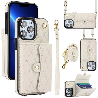 026 For iPhone 13 Pro Max Crossbody Case Leather+TPU Phone Cover Card Slots Kickstand