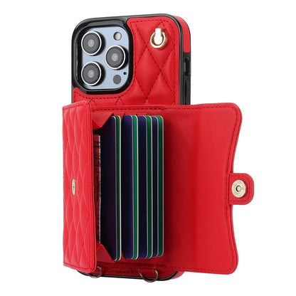 026 For iPhone 13 Pro Max Crossbody Case Leather+TPU Phone Cover Card Slots Kickstand