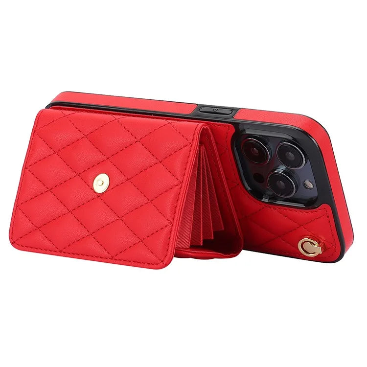 026 For iPhone 13 Pro Max Crossbody Case Leather+TPU Phone Cover Card Slots Kickstand