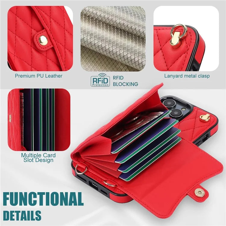 026 For iPhone 13 Pro Max Crossbody Case Leather+TPU Phone Cover Card Slots Kickstand