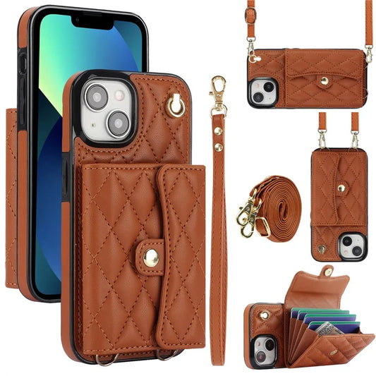 026 For iPhone 13 mini Phone Card Case Leather Coated TPU Kickstand Cover