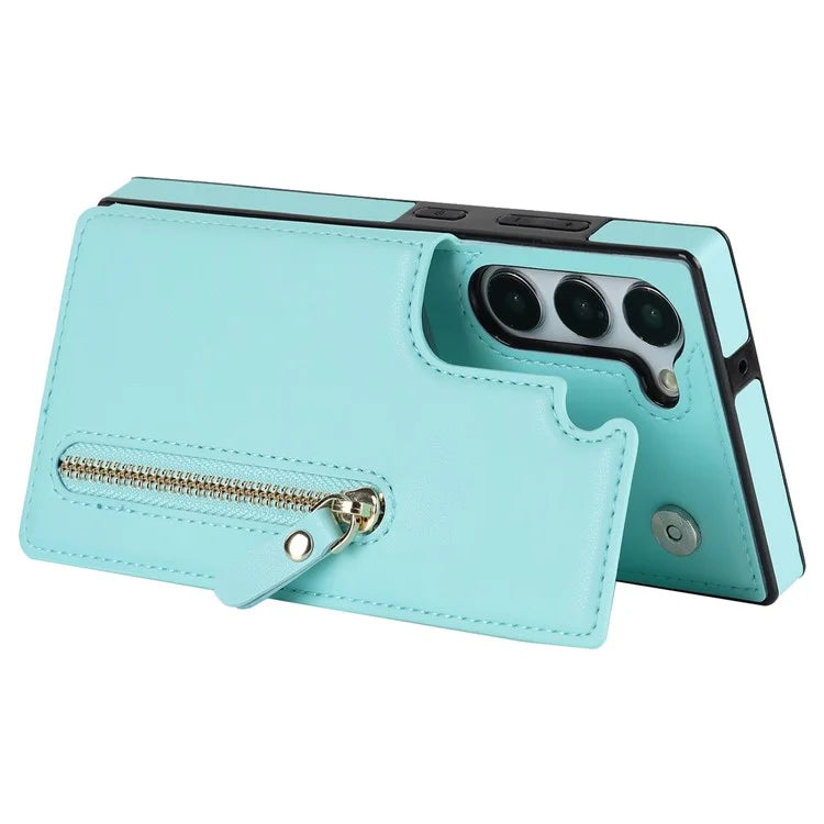 For Samsung Galaxy S24 Case Zipper Pocket RFID Blocking Cover with Shoulder Strap