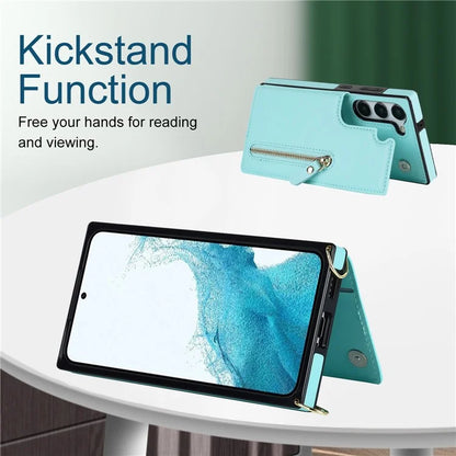 For Samsung Galaxy S24 Case Zipper Pocket RFID Blocking Cover with Shoulder Strap
