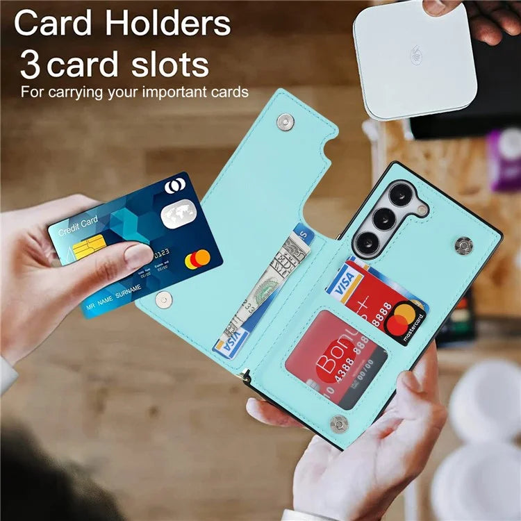 For Samsung Galaxy S24 Case Zipper Pocket RFID Blocking Cover with Shoulder Strap