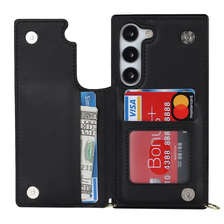 For Samsung Galaxy S24 Case Zipper Pocket RFID Blocking Cover with Shoulder Strap