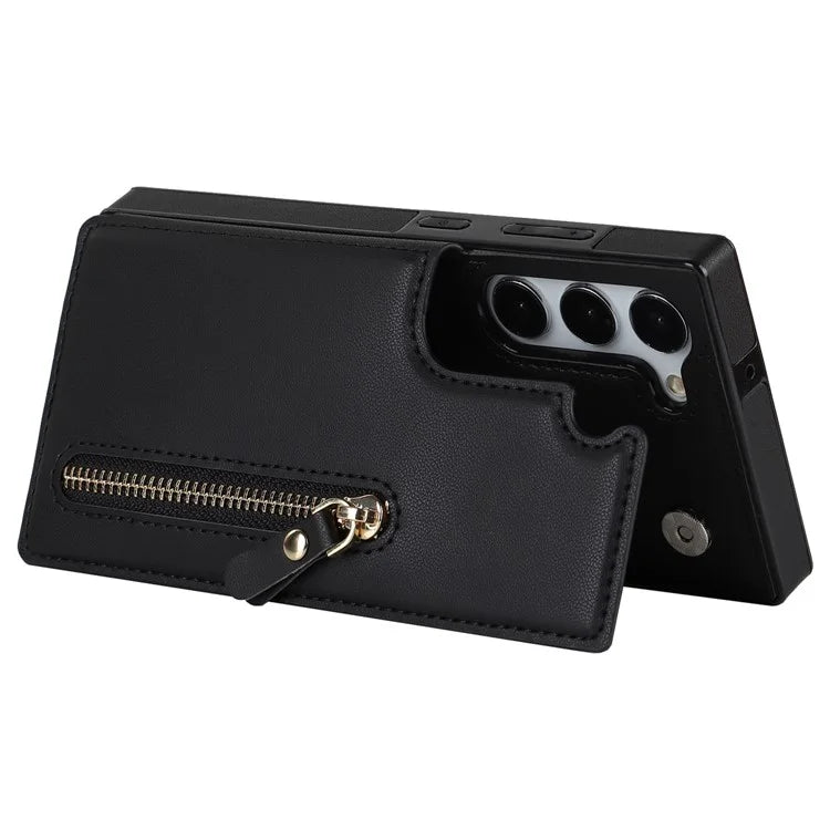 For Samsung Galaxy S24 Case Zipper Pocket RFID Blocking Cover with Shoulder Strap