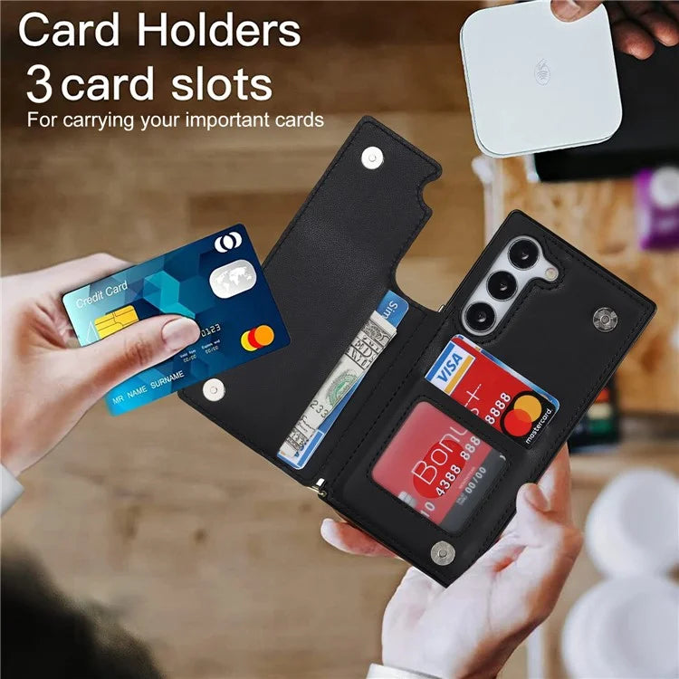 For Samsung Galaxy S24 Case Zipper Pocket RFID Blocking Cover with Shoulder Strap