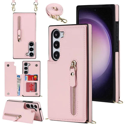 For Samsung Galaxy S24 Case Zipper Pocket RFID Blocking Cover with Shoulder Strap