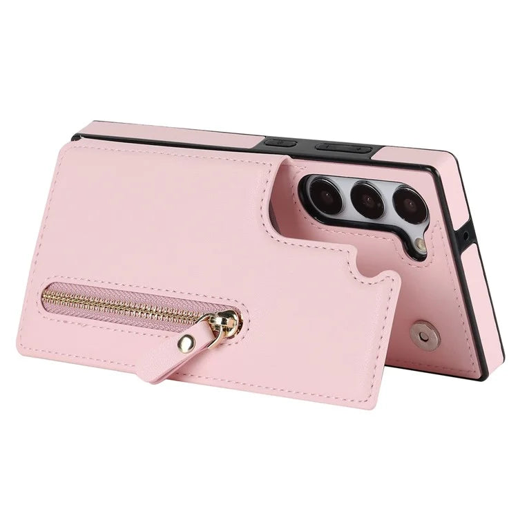 For Samsung Galaxy S24 Case Zipper Pocket RFID Blocking Cover with Shoulder Strap
