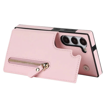For Samsung Galaxy S24 Case Zipper Pocket RFID Blocking Cover with Shoulder Strap