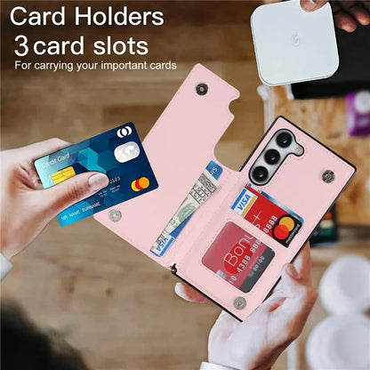 For Samsung Galaxy S24 Case Zipper Pocket RFID Blocking Cover with Shoulder Strap