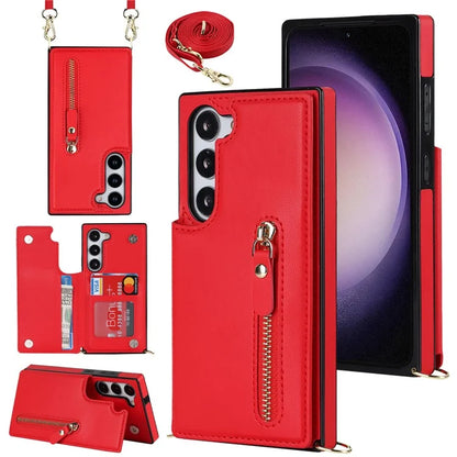 For Samsung Galaxy S24 Case Zipper Pocket RFID Blocking Cover with Shoulder Strap