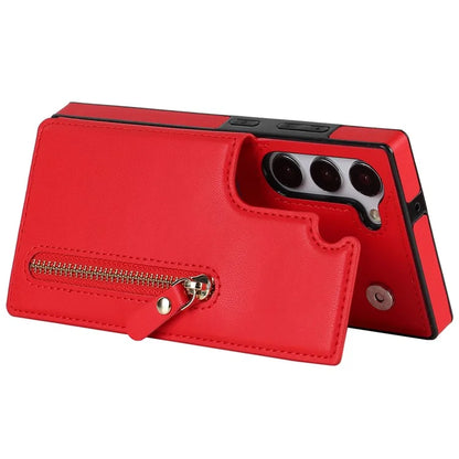 For Samsung Galaxy S24 Case Zipper Pocket RFID Blocking Cover with Shoulder Strap