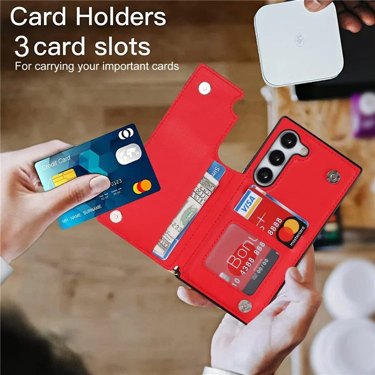 For Samsung Galaxy S24 Case Zipper Pocket RFID Blocking Cover with Shoulder Strap