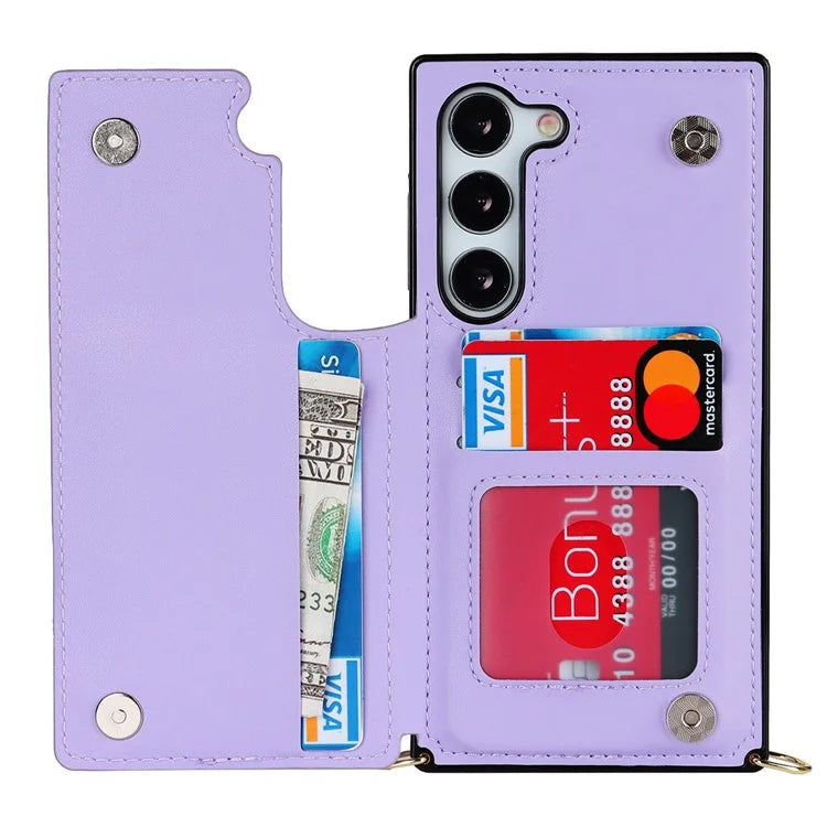 For Samsung Galaxy S24 Case Zipper Pocket RFID Blocking Cover with Shoulder Strap