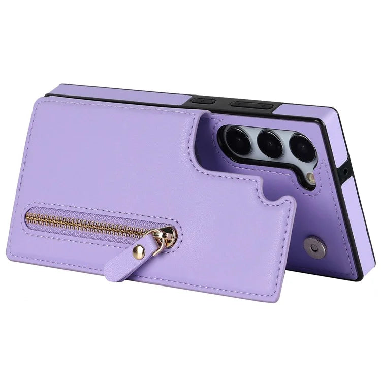 For Samsung Galaxy S24 Case Zipper Pocket RFID Blocking Cover with Shoulder Strap
