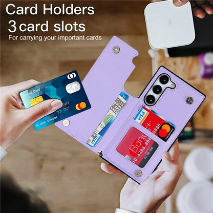 For Samsung Galaxy S24 Case Zipper Pocket RFID Blocking Cover with Shoulder Strap