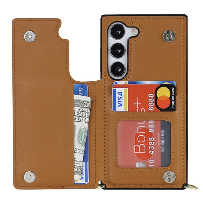 For Samsung Galaxy S24 Case Zipper Pocket RFID Blocking Cover with Shoulder Strap