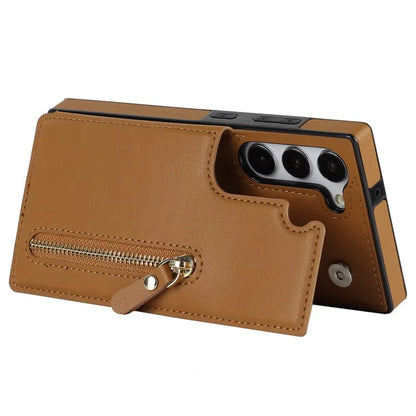 For Samsung Galaxy S24 Case Zipper Pocket RFID Blocking Cover with Shoulder Strap