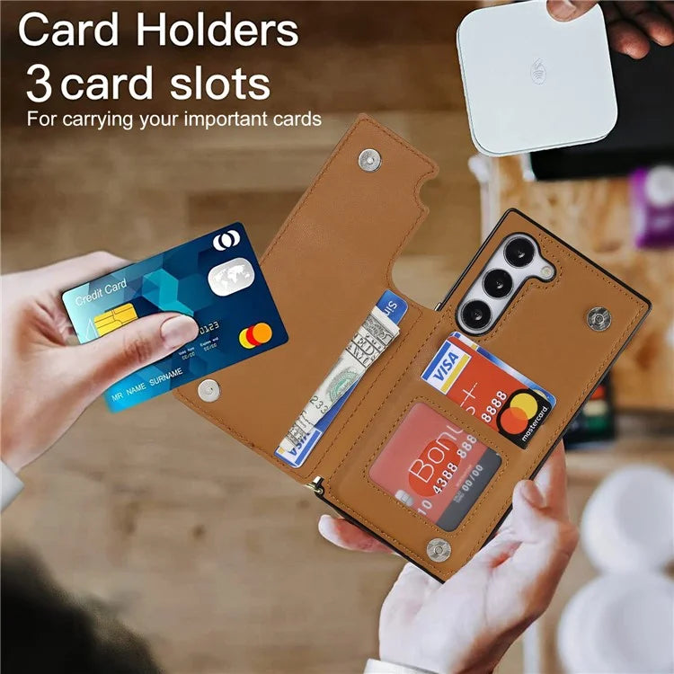 For Samsung Galaxy S24 Case Zipper Pocket RFID Blocking Cover with Shoulder Strap