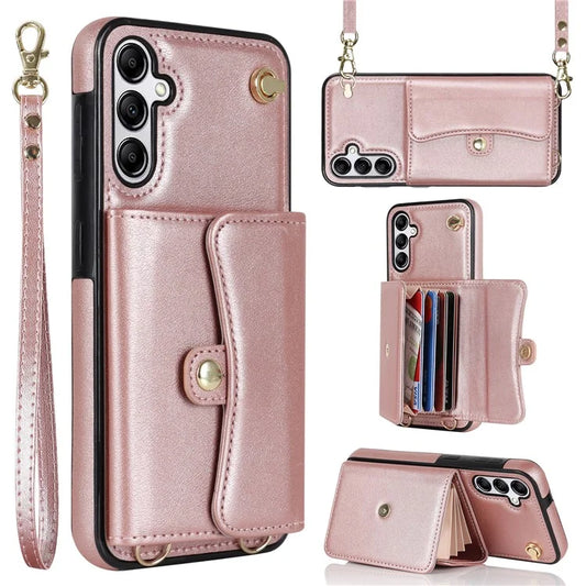 For Samsung Galaxy A15 4G / 5G Kickstand Phone Case with Card Slots and 2 Straps