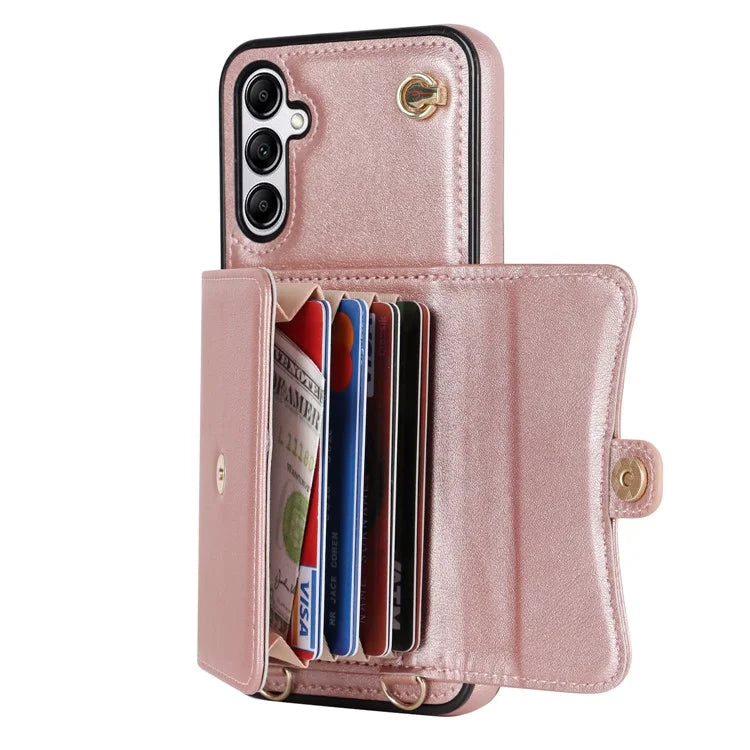 For Samsung Galaxy A15 4G / 5G Kickstand Phone Case with Card Slots and 2 Straps