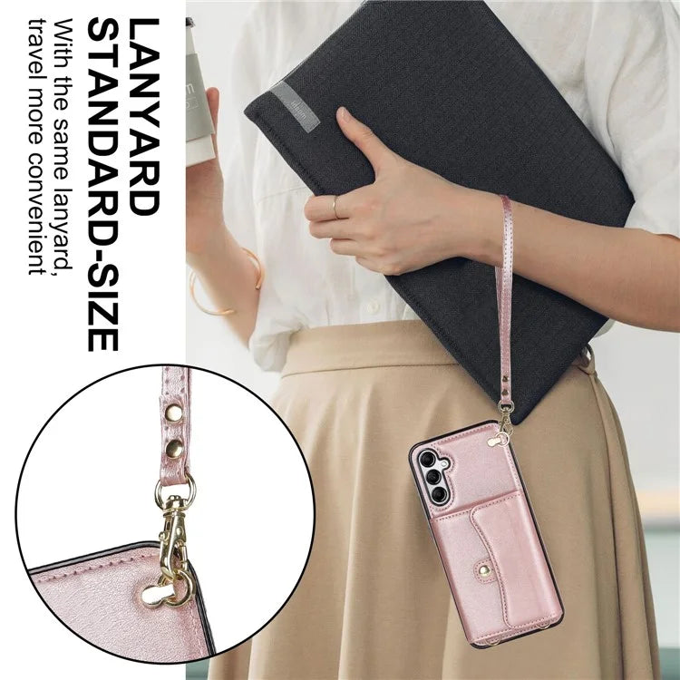 For Samsung Galaxy A15 4G / 5G Kickstand Phone Case with Card Slots and 2 Straps