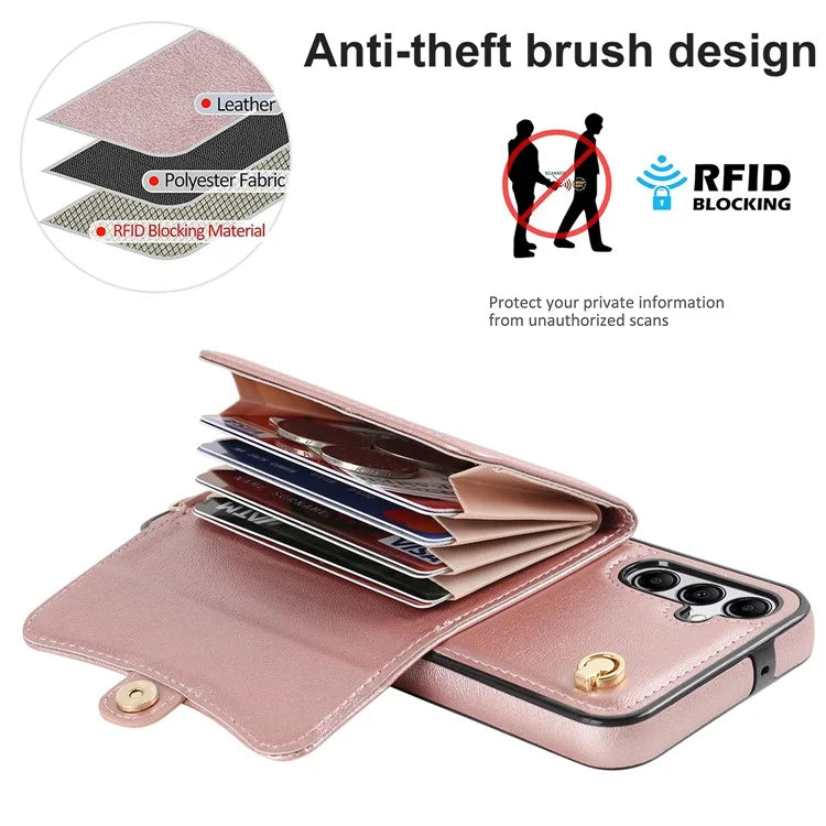 For Samsung Galaxy A15 4G / 5G Kickstand Phone Case with Card Slots and 2 Straps