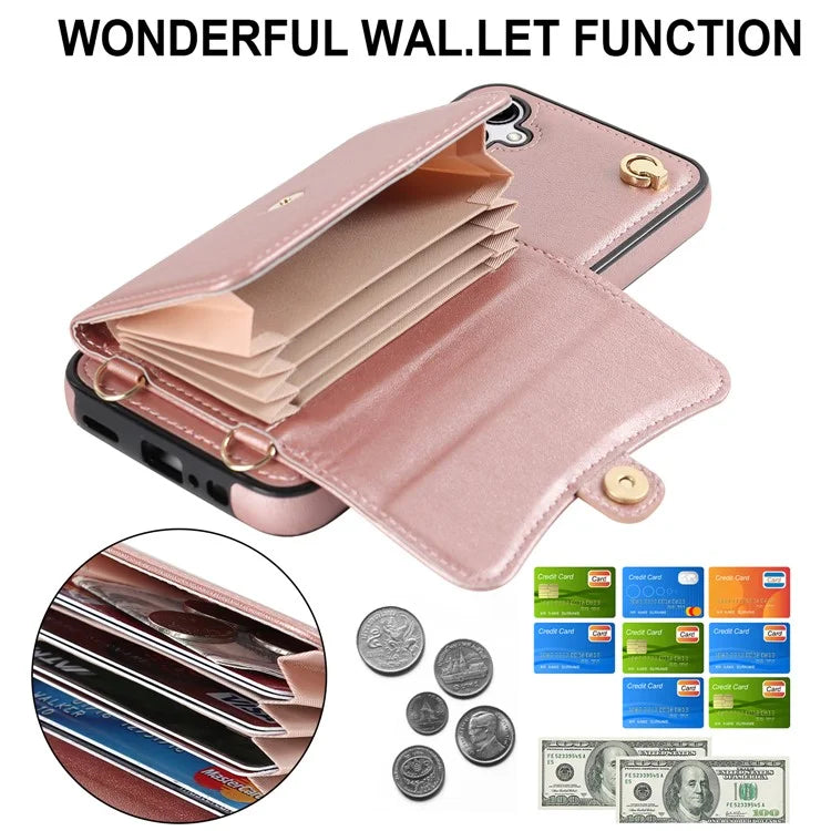For Samsung Galaxy A15 4G / 5G Kickstand Phone Case with Card Slots and 2 Straps