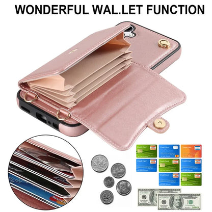 For Samsung Galaxy A15 4G / 5G Kickstand Phone Case with Card Slots and 2 Straps
