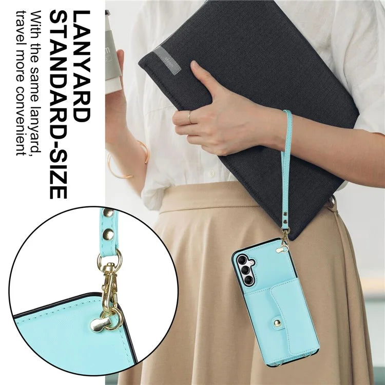 For Samsung Galaxy A15 4G / 5G Kickstand Phone Case with Card Slots and 2 Straps