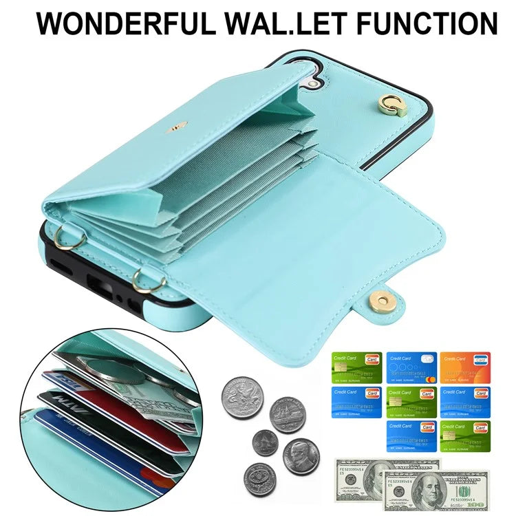 For Samsung Galaxy A15 4G / 5G Kickstand Phone Case with Card Slots and 2 Straps