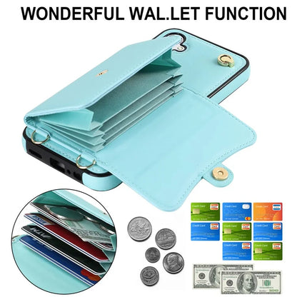 For Samsung Galaxy A15 4G / 5G Kickstand Phone Case with Card Slots and 2 Straps