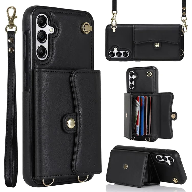 For Samsung Galaxy A15 4G / 5G Kickstand Phone Case with Card Slots and 2 Straps