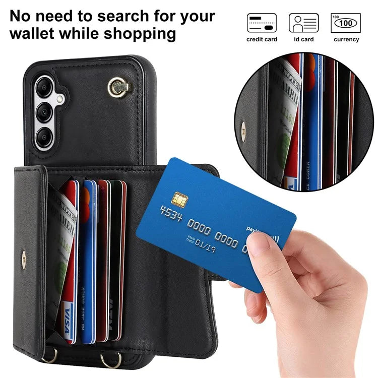 For Samsung Galaxy A15 4G / 5G Kickstand Phone Case with Card Slots and 2 Straps