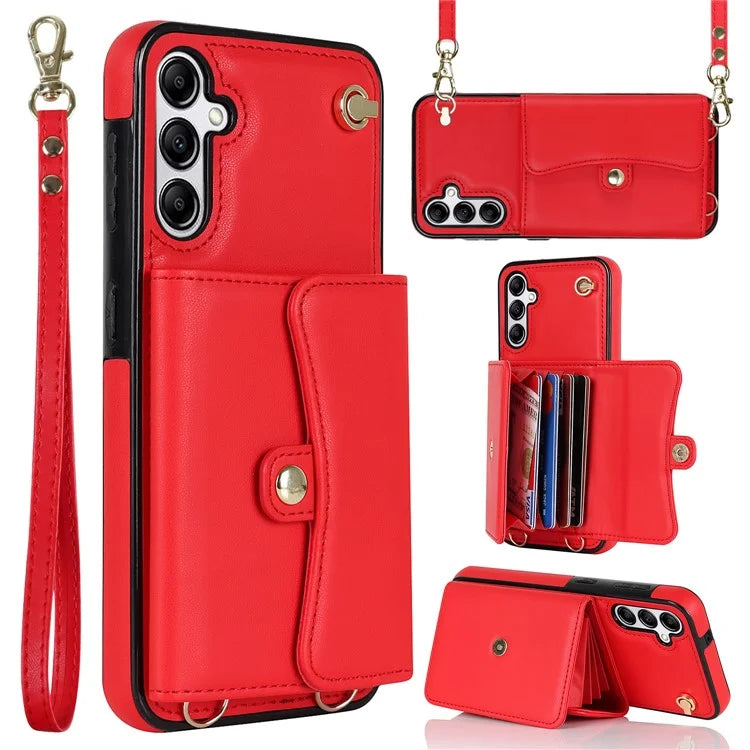 For Samsung Galaxy A15 4G / 5G Kickstand Phone Case with Card Slots and 2 Straps