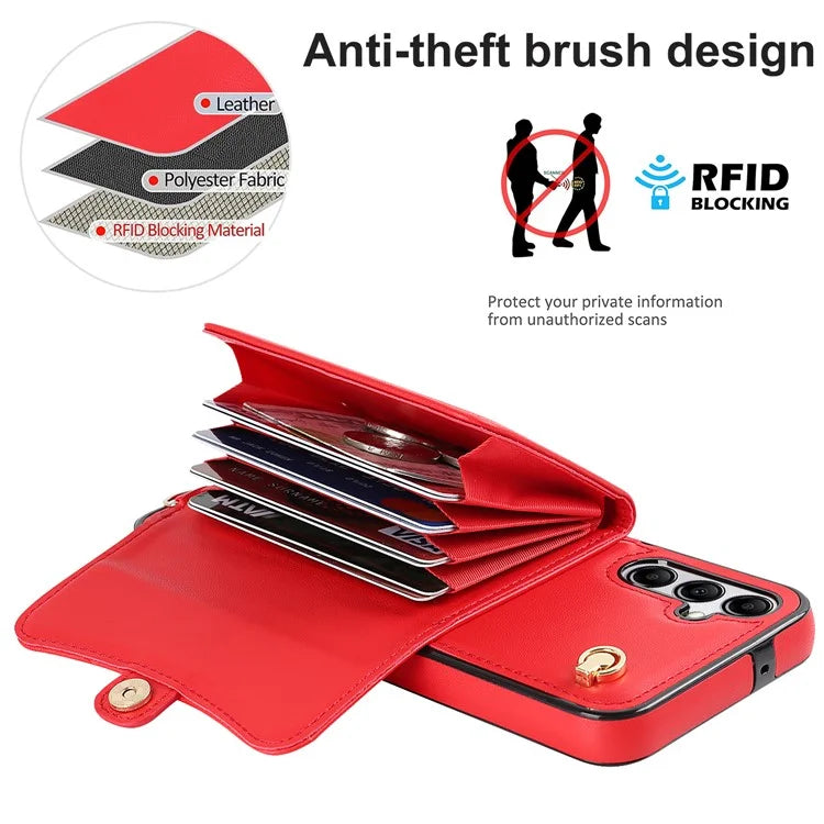 For Samsung Galaxy A15 4G / 5G Kickstand Phone Case with Card Slots and 2 Straps