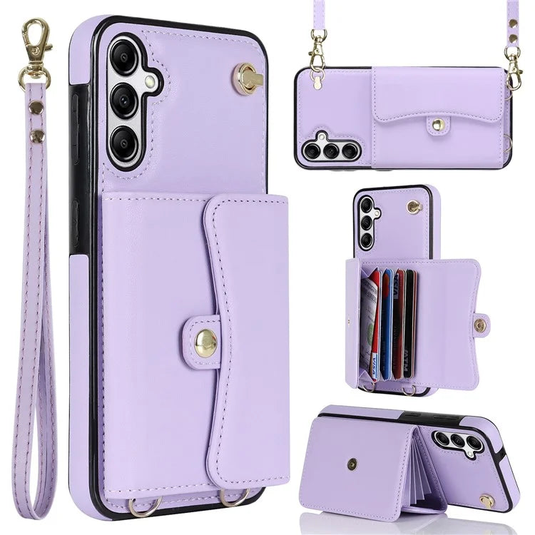 For Samsung Galaxy A15 4G / 5G Kickstand Phone Case with Card Slots and 2 Straps