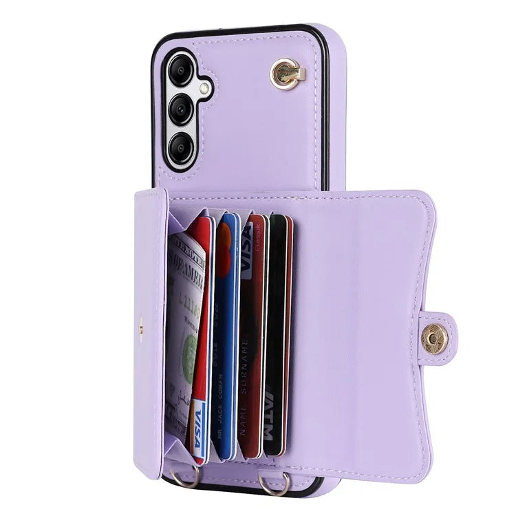 For Samsung Galaxy A15 4G / 5G Kickstand Phone Case with Card Slots and 2 Straps