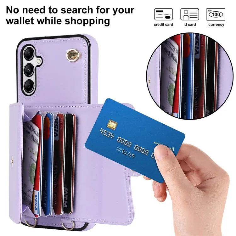 For Samsung Galaxy A15 4G / 5G Kickstand Phone Case with Card Slots and 2 Straps