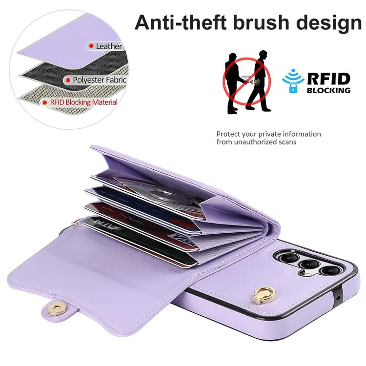 For Samsung Galaxy A15 4G / 5G Kickstand Phone Case with Card Slots and 2 Straps