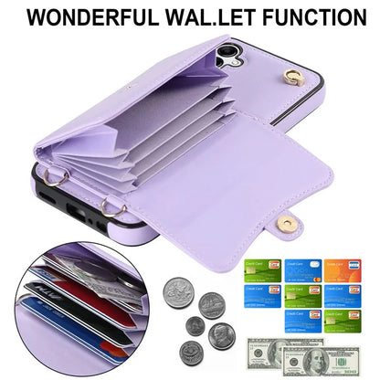 For Samsung Galaxy A15 4G / 5G Kickstand Phone Case with Card Slots and 2 Straps