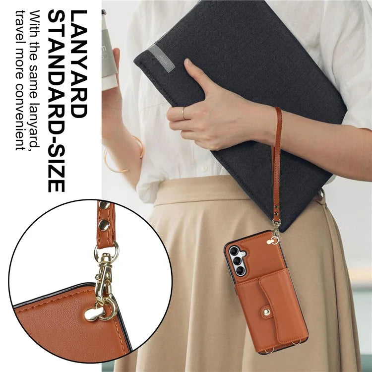 For Samsung Galaxy A15 4G / 5G Kickstand Phone Case with Card Slots and 2 Straps