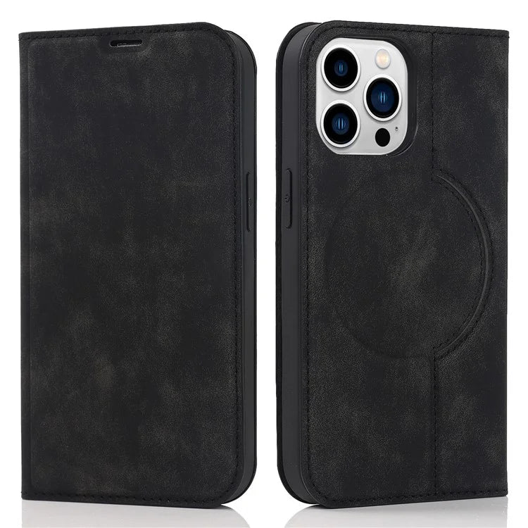 For iPhone 15 Pro Magnetic Case PU Leather Card Holder Cover with RFID Blocking