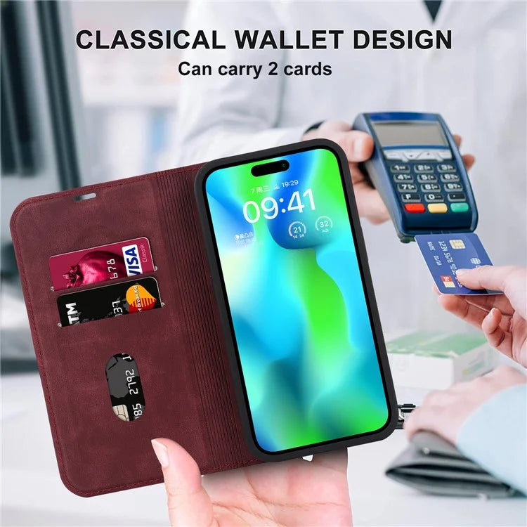 For iPhone 14 Pro Case PU Leather Card Slots Cover Compatible with MagSafe