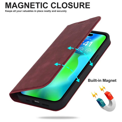 For iPhone 14 Pro Case PU Leather Card Slots Cover Compatible with MagSafe